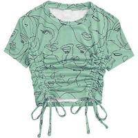 Toplot Printed Crop Top For Women With Short Sleeve (Crop-Top-5100-Green-L)
