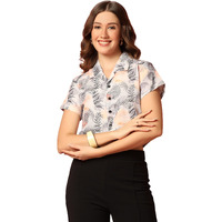 Toplot V-Collar Printed Crop Shirt For Women With Short Sleeves (Crop-Shirt-5059-Tree-Xl)