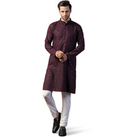 Toplot Kurta For Men || Men's Ethnic Wear Sequin Embroidered Cotton Blend Kurta Set || Men's Kurta (Men-Seq-Kurta-Set-5209-Wine-Xxl)