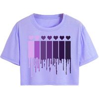 Toplot Heart Printed Round Neck Crop Top For Women (Small-Heart-Top-5203-Purple-Xs)