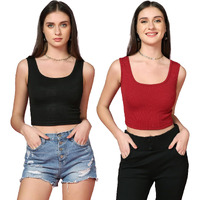 Toplot Women's Combo Solid Ribbed Scoop Neck Sleeveless Slim Fit Tank Top Pack Of 2 (Combo-5069-Blk-Mrn-Xl)