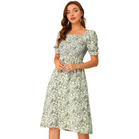 Toplot Dresses For Women Knee Length With Floral Print(Dress-5107-Grey-S)