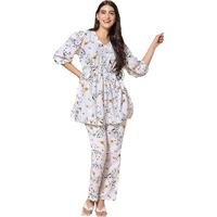 Toplot Co Ord Kurta Set For Women Printed Kurta With Pant (Tunic-Pant-5140-White-M)