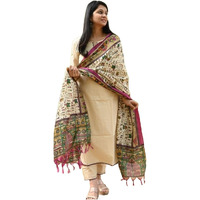 Gosriki Women's Cotton Blend Straight Solid Kurta With Pant & Dupatta (Savari Cream-Gs_M_Cream_Medium)