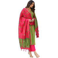 Gosriki Women's Rayon Blend Straight Printed Kurta With Pant & Dupatta (Sibori-Methi-Bfv-Gs_M_Green_Medium)