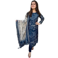 Gosriki Women's Rayon Blend Straight Printed Kurta With Pant & Dupatta (Paulmi Blue-Gs_M_Blue_Medium)