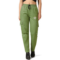 Toplot Cotton Multi-Pocket Cargo Pant For Women (Women-Up-Cargo-5178-Green-38)