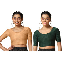 Toplot Cotton Blend Lycra Stretchable Readymade Blouses Pack Of 2 (Combo-5058-Crm-Gre-40) Cream-Green