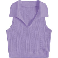 Toplot Women's V-Neck Solid Textured Tank Top (Collar-Tank-Top-5193-Purple-S)