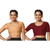Toplot Cotton Blend Lycra Stretchable Readymade Blouses Pack Of 2 (Combo-5058-Crm-Mrn-40)