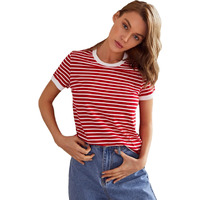 Toplot Stripe Printed Short Sleeve Regular Fit Top For Women (Top-5142-Red-Xs)