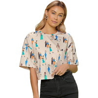 Toplot Tops For Women Casual Printed Crop Top With Half Sleeve (Crop-Top-5098-Chiku-L)