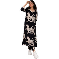Gosriki Women's Cotton Blend Straight Animal Printed Kurta With Pant (Lanka Black-Gs_Xxl_Black_Xx-Large)
