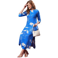 Gosriki Women's Rayon Blend Straight Printed Kurta With Pant (Anaar-Blue-Vks02-Gs_L_Blue_Large)