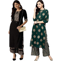 Gosriki Women's Printed Straight Kurta With Palazzo (Chand & Khaman_Xxl) Multicolour