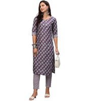 Gosriki Women's Cotton Blend Printed Straight Kurta With Pant (Funnu New01 Purple_Xxl-Gs_Purple_Xx-Large)