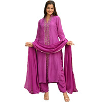 Gosriki Women's Rayon Blend Straight Embroidered Kurta With Pant & Dupatta (Tabana Pink-Gs_Xl_Pink_X-Large)