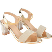 Shoetopia Women's & Girl's Golden Transparent Block Heels Sandals