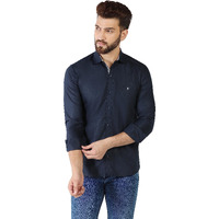 Toplot Men's Solid Slim Fit Cotton Blend Casual Shirt With Spread Collar & Full Sleeves (Plain-Shirt-5112-Navy-S)