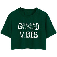 Toplot Text Printed Round Neck Crop Top For Women (Vibes-Crop-Top-5202-Olive-Xs)