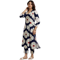 Gosriki Women's Cotton Blend Straight Printed Kurta With Pant (Chunilal Blue-Gs_Xl_Blue_X-Large)