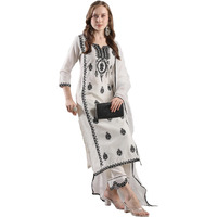 Gosriki Women's Rayon Blend Straight Embroidered Kurta With Pant & Dupatta (Devanagri White-Vks02-Gs_Xxl_White_Xx-Large)