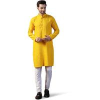Toplot Kurta For Men || Men's Ethnic Wear Sequin Embroidered Cotton Blend Kurta Set || Men's Kurta (Men-Seq-Kurta-Set-5209-Yellow-Xl)