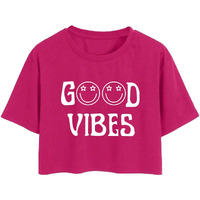 Toplot Text Printed Round Neck Crop Top For Women (Vibes-Crop-Top-5202-Pink-Xs)