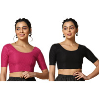Toplot Cotton Blend Lycra Stretchable Readymade Blouses Pack Of 2 (Combo-5058-Blk-Rnp-38)