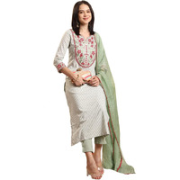 Gosriki Women's Rayon Blend Embroidered Straight Kurta With Pant & Dupatta (Farigup-Green-Vks01-Gs_M_Green_Medium)
