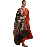 Gosriki Women's Rayon Blend Embroidered Anarkali Kurta With Pant & Dupatta (Sumona Maroon-Gs_M_Maroon_Medium)