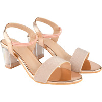Shoetopia Women's & Girl's Copper Transparent Block Heels Sandals