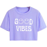 Toplot Text Printed Round Neck Crop Top For Women (Vibes-Crop-Top-5202-Purple-L)