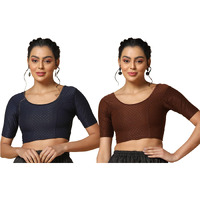 Toplot Cotton Blend Lycra Stretchable Readymade Blouses Pack Of 2 (Combo-5058-Cof-Nvy-36)