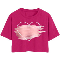 Toplot Heart Printed Round Neck Crop Top For Women (Big-Heart-Top-5201-Pink-S)