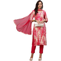 Gosriki Women's Cotton Blend Printed Straight Kurta With Pant & Dupatta (Chitkabra-Pink-Gs_Xxl_Pink_Xx-Large)