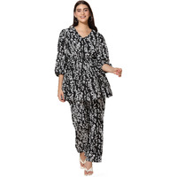 Toplot Co Ord Kurta Set For Women Printed Kurta With Pant (Tunic-Pant-5140-Flower-Xl) Charcoal