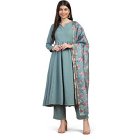 Toplot Women Solid Flared A-Line Kurta With Pant And Dupatta Suit Set | Kurta Set (Anarkali-Set-5196-Rama-Xxl)