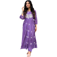 Gosriki Women's Rayon Blend Anarkali Printed Kurta With Pant (Anveshi Purple-Vks07-Gs_Xl_Purple_X-Large)