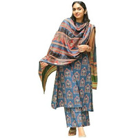 Gosriki Women's Rayon Blend Anarkali Printed Kurta With Palazzo & Dupatta (Nethra Blue-Gs_Xxl_Blue_Xx-Large)