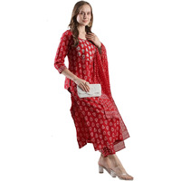 Gosriki Women's Rayon Blend Printed Straight Kurta With Pant & Dupatta (Mau Red-Vks02-Gs_L_Red_Large)