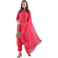 Gosriki Women's Rayon Blend Straight Printed Kurta With Pant & Dupatta (Stree Pink-Vks02-Gs_S_Pink_Small)