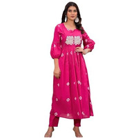 Gosriki Women's Rayon Blend Anarkali Printed Kurta With Pant (Anveshi Pink-Vks03-Gs_Xl_Pink_X-Large)