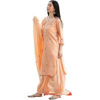 Gosriki Women's Cotton Blend Straight Hand Block Printed Kurta With Pant & Dupatta (Ragsri Peach-Vks01-Gs_L_Peach_Large)