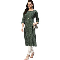 Gosriki Women's Rayon Bandhni Printed Straight Kurta (Dmd Bandhi Dark Green_S-Go_Dark Green_Small)