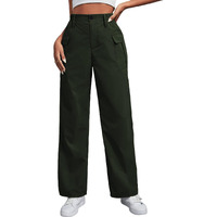 Toplot Cotton Solid Multi-Pocket Cargo Pant For Women (Wide-Leg-Cargo-5195-Green-30)
