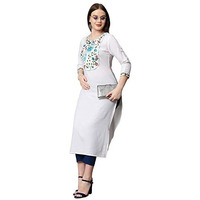 Gosriki Women's Cotton Blend Traditional Straight Solid Kurta And Pant Set (Dona White_M-Gs_White_Medium)