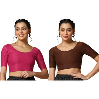 Toplot Cotton Blend Lycra Stretchable Readymade Blouses Pack Of 2 (Combo-5058-Cof-Rnp-28)
