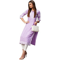 Gosriki Women's Cotton Blend Chikankari Embroidered Straight Kurta (Opt Purple-Gs_M_Purple_Medium)