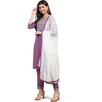 Toplot Women's Solid Straight Kurta With Pant & Dupatta|Kurta Pant Set With Dupatta (Straight-Kurta-Pant-5197-Purple-Xxl)